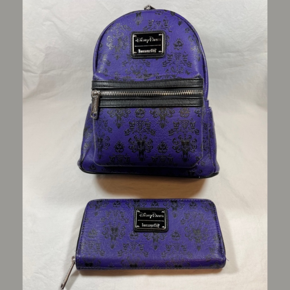 LOUNGEFLY Haunted Mansion Wallpaper Backpack + Wallet